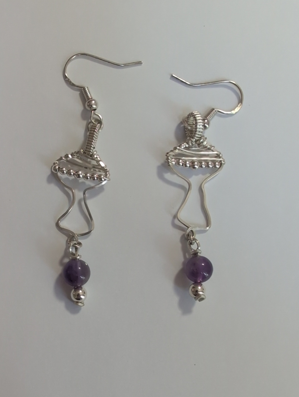 Silver Mushroom Earrings Amethyst Accent